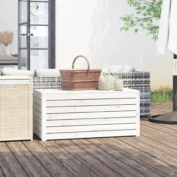 Gossi lada depozitare gradina, alb, 101x50,5x46,5cm, lemn masiv pin