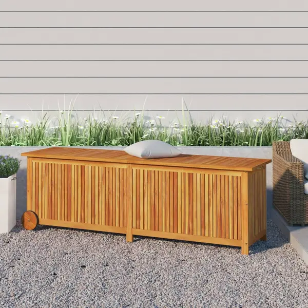Gossi lada depozitare gradina cu roti, 150x50x58cm, lemn masiv acacia
