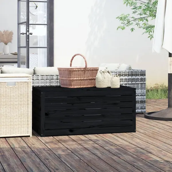 Gossi lada depozitare gradina, negru, 101x50,5x46,5cm, lemn masiv pin