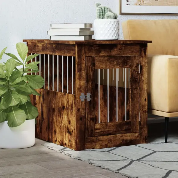 Gossi lada pentru caini, stejar fumuriu, 55x75x65 cm, lemn compozit