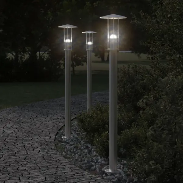 Gossi lampi exterioare de podea 3 buc argintiu 100 cm otel inoxidabil