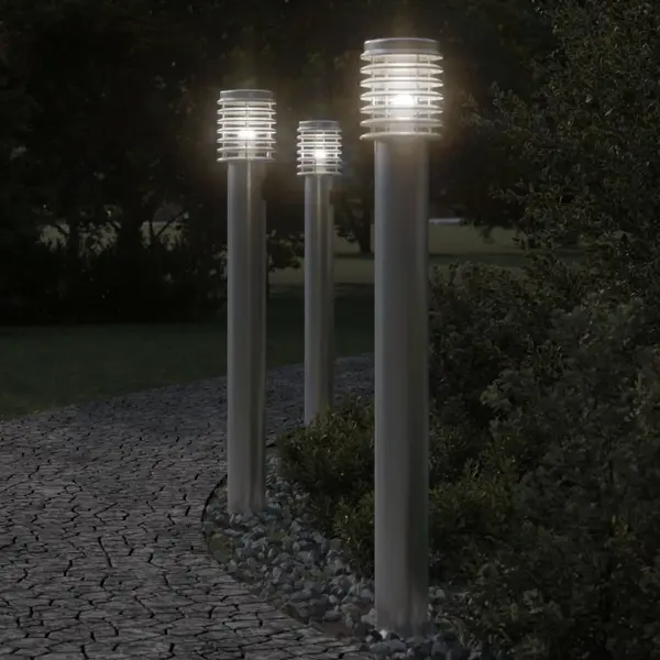 Gossi lampi exterioare de podea 3 buc argintiu 110 cm otel inoxidabil