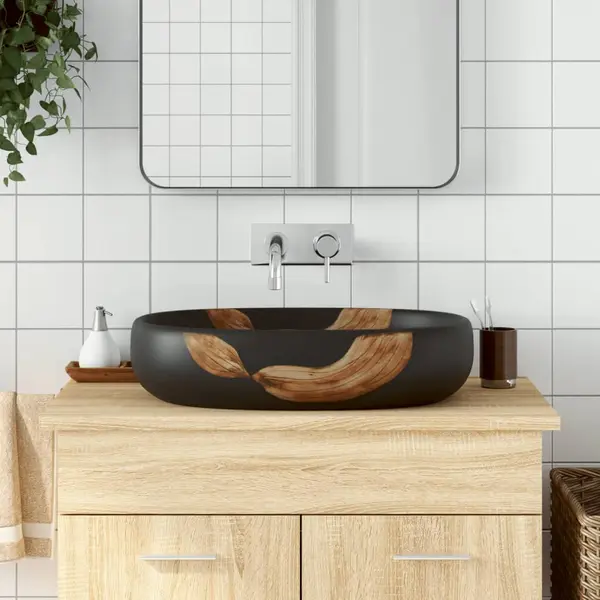 Gossi lavoar de blat, negru, 59x40x14 cm, ceramica, oval