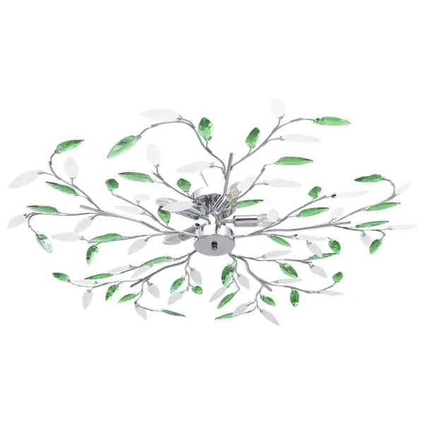 Gossi lustra cu brate tip frunze cristal acrilic verde 5 becuri e14