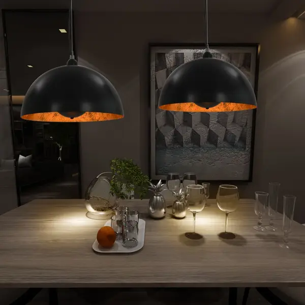 Gossi lustre, 2 buc., negru si auriu, semisferic, 40 cm, e27