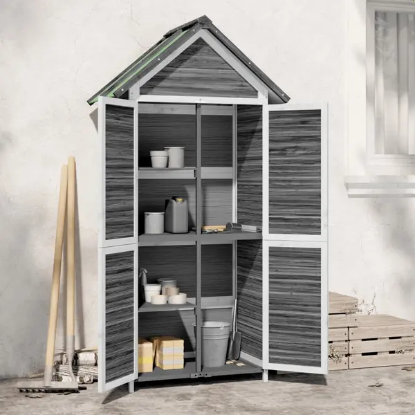 Gossi magazie de unelte de gradina gri 89x52,5x175 cm lemn masiv pin