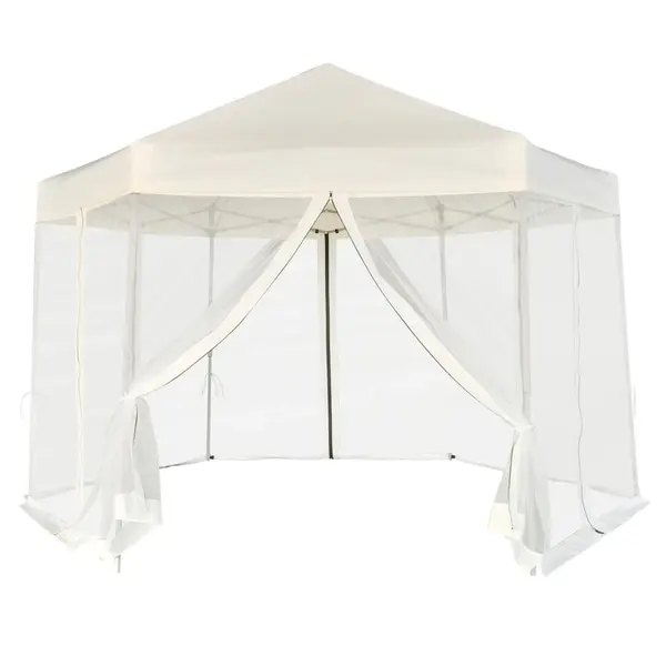 Gossi marchiza pliabila hexagonala, 6 pereti, alb crem, 3,6 x 3,1 m