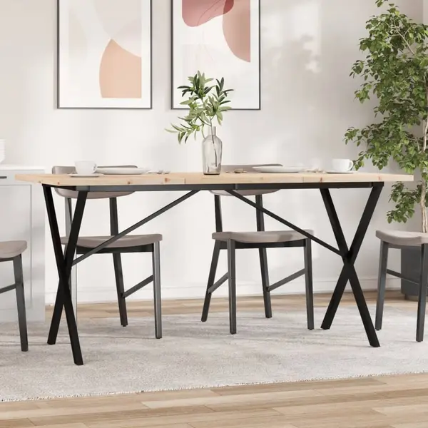 Gossi masa bucatarie, cadru x, 140x80x75,5 cm lemn masiv pin si fonta