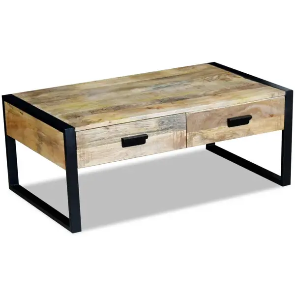 Gossi masa cafea cu 2 sertare din lemn solid de mango, 100x60x40 cm