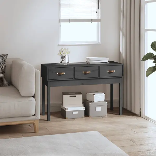 Gossi masa consola, gri, 114x40x75 cm, lemn masiv de pin