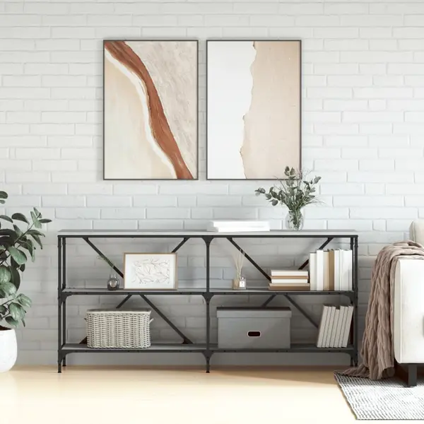 Gossi masa consola, gri sonoma, 160x30x75 cm, lemn prelucrat si fier