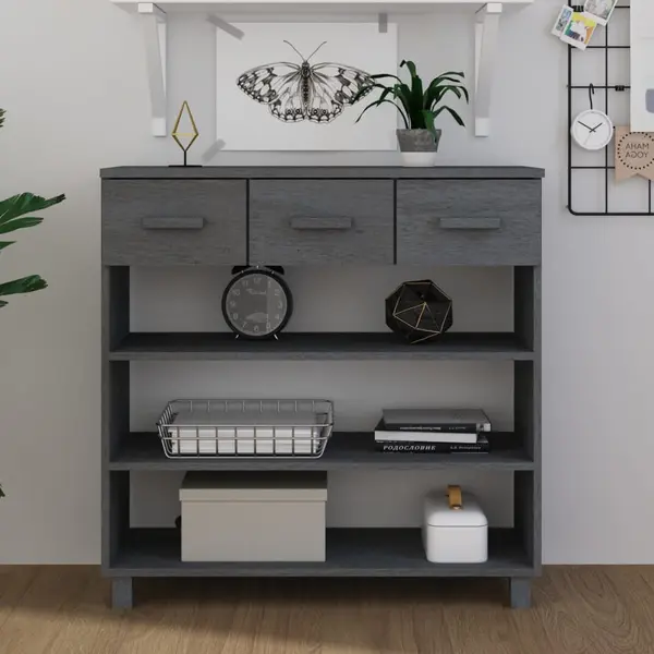 Gossi masa consola „hamar”, gri inchis, 90x35x90 cm, lemn masiv pin