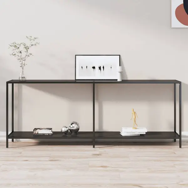 Gossi masa consola, negru, 200x35x75,5 cm, sticla securizata