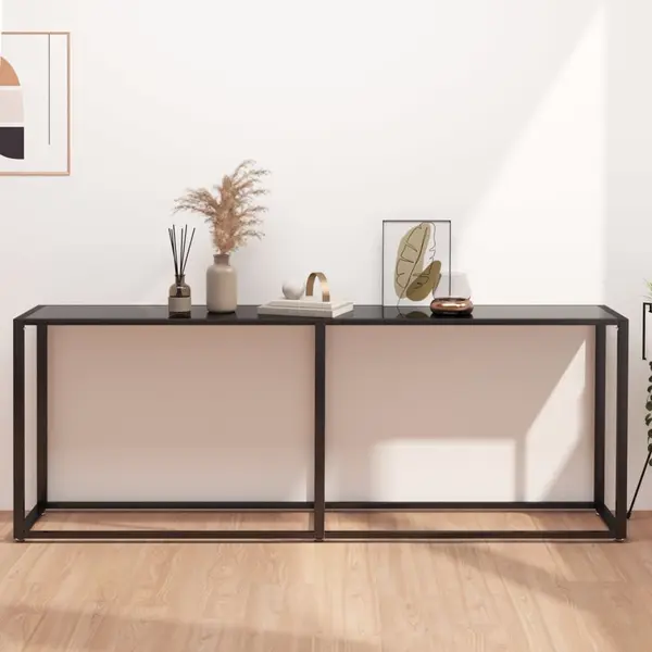 Gossi masa consola, negru, 200x35x75,5 cm, sticla securizata