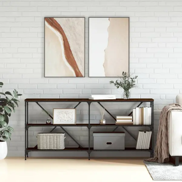 Gossi masa consola stejar maro, 160x30x75 cm, lemn prelucrat si fier