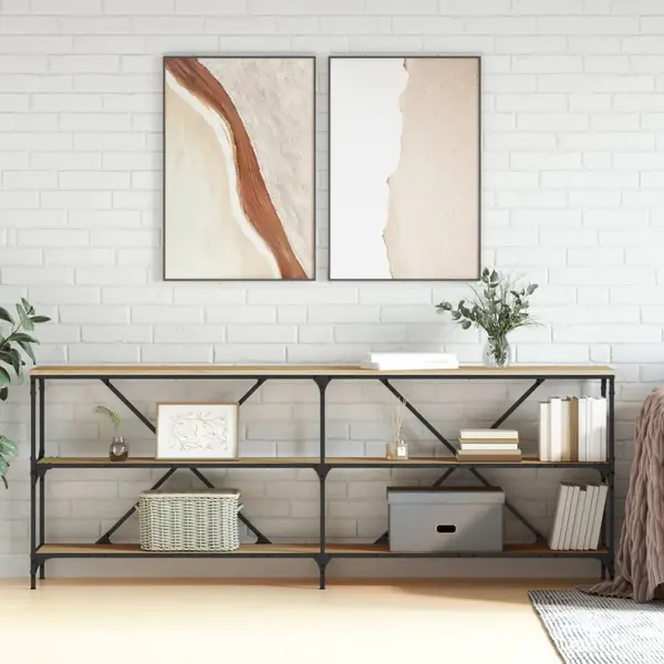 Gossi masa consola stejar sonoma 200x30x75 cm lemn prelucrat si fier