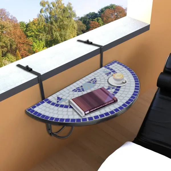 Gossi masa de balcon suspendata, albastru si alb, mozaic