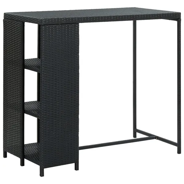 Gossi masa de bar cu raft depozitare, negru, 120x60x110 cm, poliratan