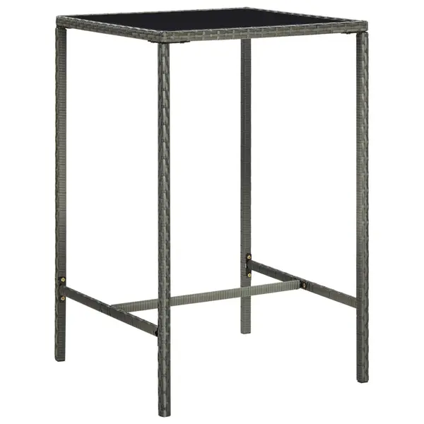 Gossi masa de bar de gradina, gri, 70x70x110 cm, poliratan si sticla