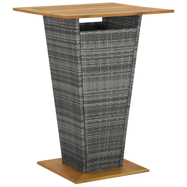 Gossi masa de bar, gri, 80x80x110 cm, poliratan/lemn masiv acacia