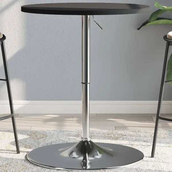 Gossi masa de bar, negru, 60x60x90 cm, lemn prelucrat si otel cromat