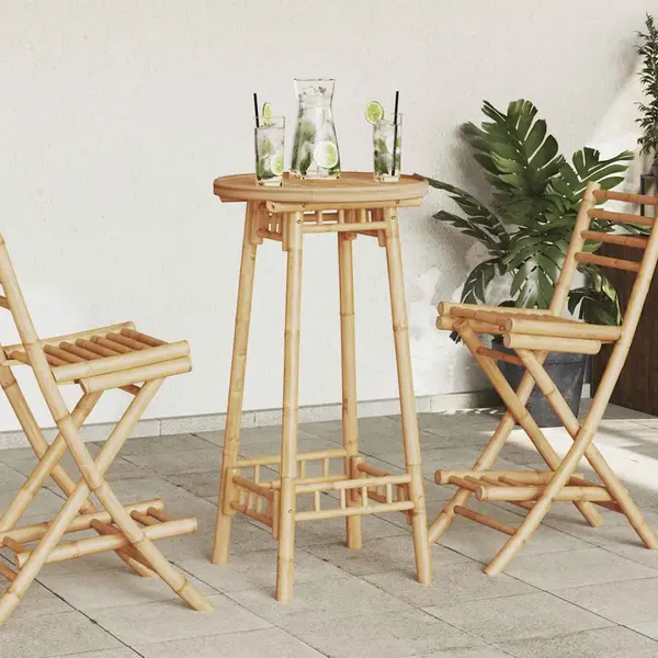 Gossi masa de bar pentru exterior rotunda Ø55x100 cm din bambus