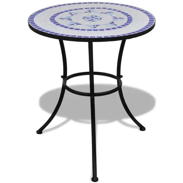 Gossi masa de bistro, albastru si alb, 60 cm, mozaic