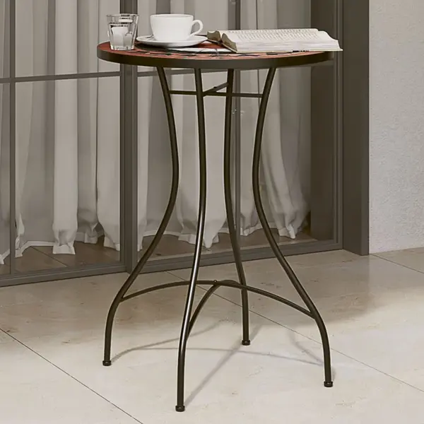 Gossi masa de bistro mozaic, caramiziu si alb, Ø50x70 cm, ceramica