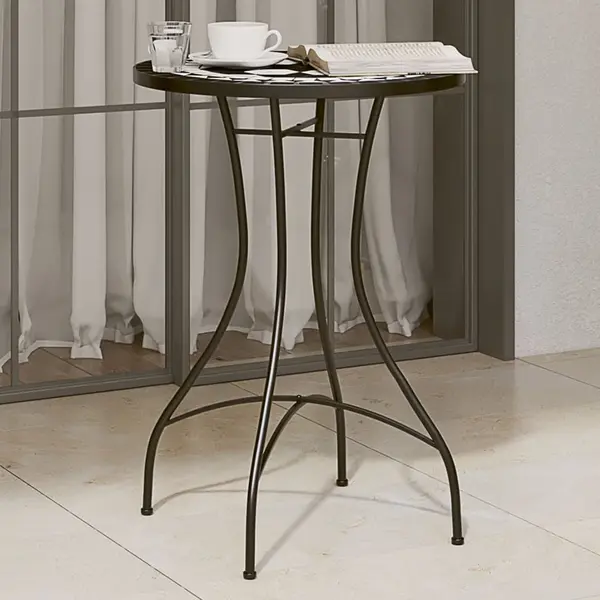 Gossi masa de bistro, negru si alb, Ø50x70 cm, ceramica, mozaic