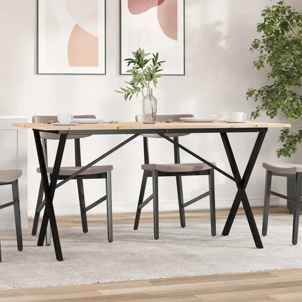 Gossi masa de bucatarie, cadru x, 140x80x75cm lemn masiv pin si fonta
