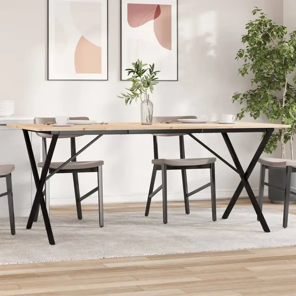 Gossi masa de bucatarie, cadru x, 180x90x75cm lemn masiv pin si fonta
