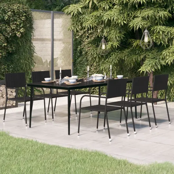 Gossi masa de bucatarie de gradina, negru, 200x100x74 cm, otel/sticla