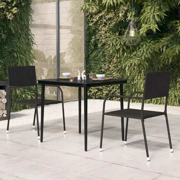 Gossi masa de bucatarie de gradina, negru, 80x80x74 cm, otel/sticla
