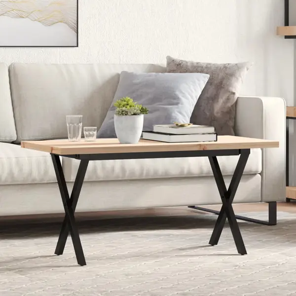 Gossi masa de cafea, cadru x, 90x40x45,5 cm, lemn masiv pin si fonta