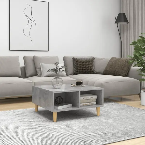 Gossi masa de cafea, gri beton, 60x60x30 cm, lemn prelucrat