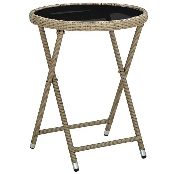 Gossi masa de ceai, bej, 60 cm, poliratan si sticla securizata