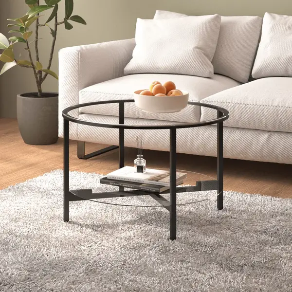 Gossi masa de ceai, negru si transparent,70 cm, sticla securizata