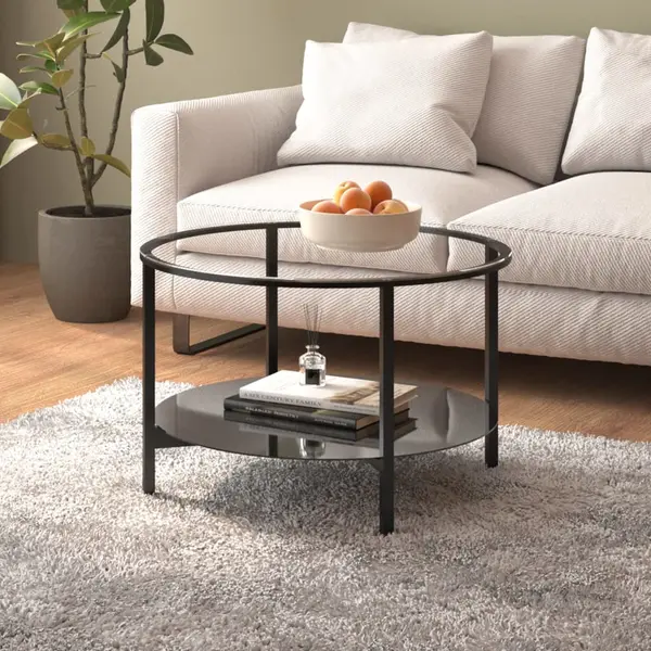 Gossi masa de ceai ,negru si transparent, 70 cm, sticla securizata