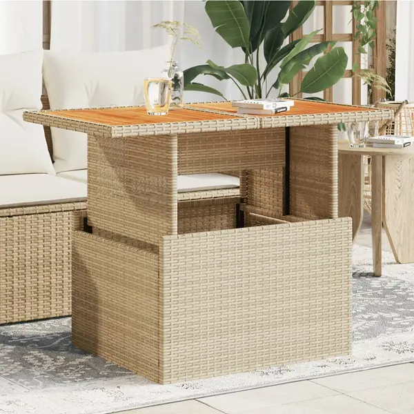 Gossi masa de gradina, bej, 100x55x73 cm, poliratan si lemn de acacia