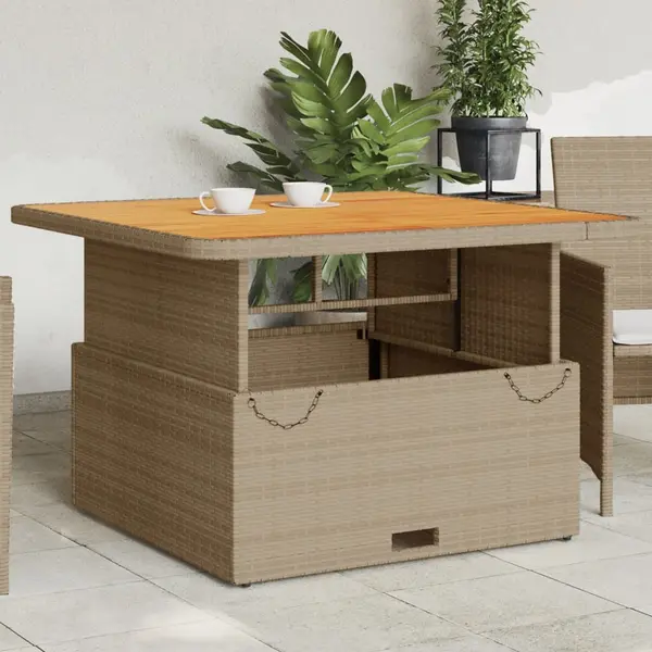 Gossi masa de gradina, bej, 110x110x71 cm, poliratan si lemn acacia