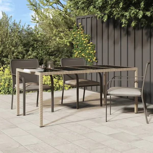 Gossi masa de gradina,bej,190x90x75cm sticla securizata si poliratan