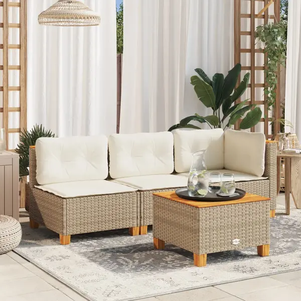 Gossi masa de gradina, bej, 55x55x36 cm, poliratan si lemn acacia