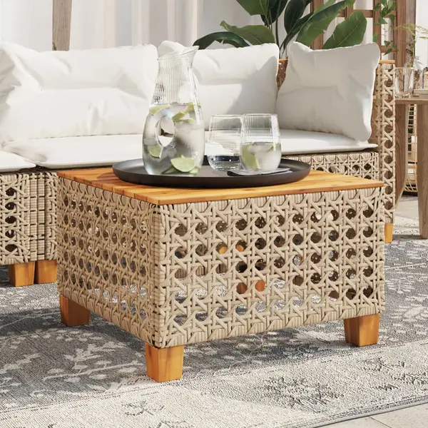 Gossi masa de gradina, bej, 55x55x36 cm, poliratan si lemn acacia
