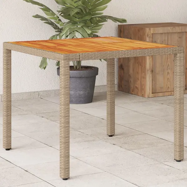 Gossi masa de gradina, bej, 90x90x75 cm, poliratan si lemn acacia