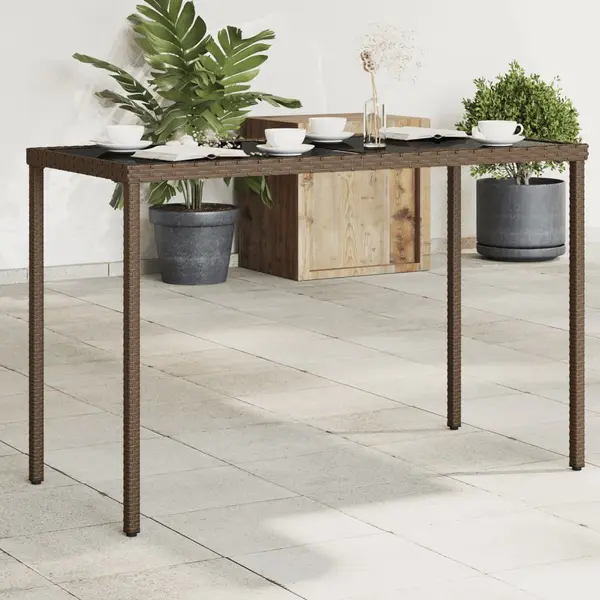 Gossi masa de gradina, blat din sticla, maro, 115x54x74cm, poliratan