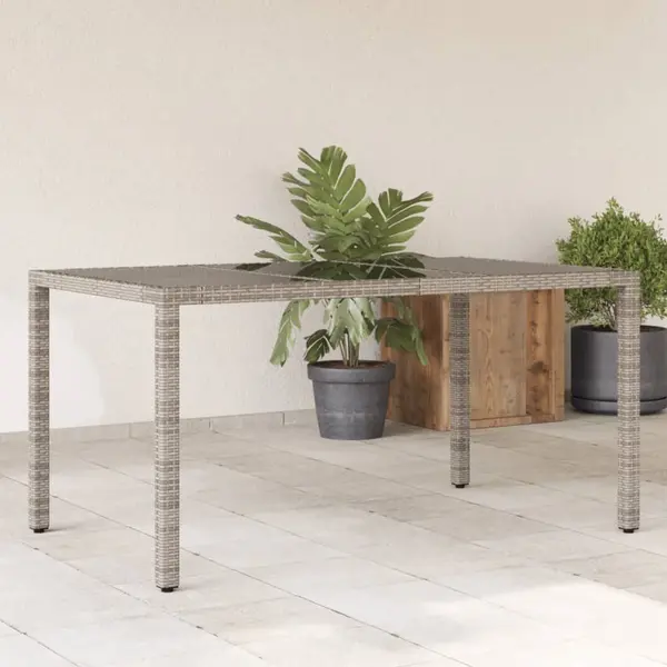 Gossi masa de gradina cu blat din sticla gri, 150x90x75 cm, poliratan