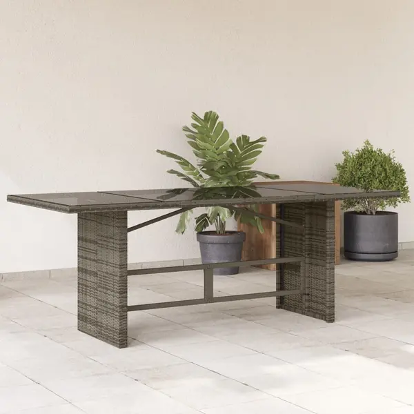 Gossi masa de gradina cu blat din sticla gri, 190x80x74 cm, poliratan