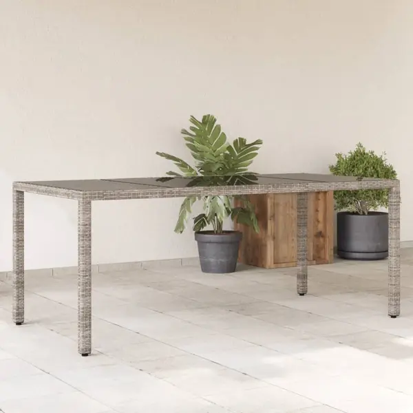 Gossi masa de gradina cu blat din sticla gri, 190x90x75 cm, poliratan