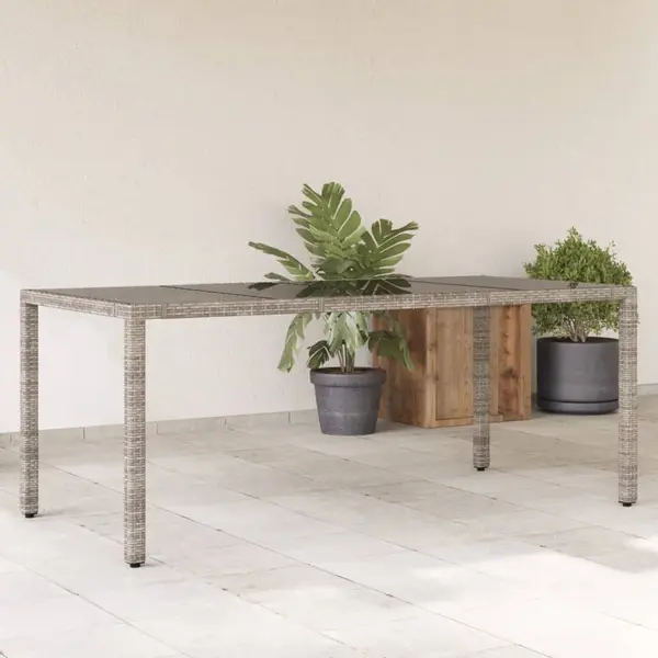 Gossi masa de gradina cu blat din sticla gri, 190x90x75 cm, poliratan