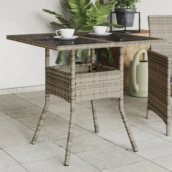 Gossi masa de gradina cu blat din sticla, gri, 80x80x75 cm, poliratan